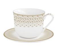 Coffret Tasse Déjeuner Festive 40 cl + sous-tasse - Porcelaine blanche motifs dorés