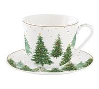 Coffret Tasse Déjeuner Festive Trees - 40 cl - Porcelaine motifs sapins