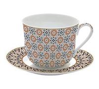 Coffret Tasse Déjeuner Geo Ethnic 40 cl - Porcelaine Décorée avec Soucoupe