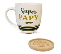 Coffret cadeau grande tasse et sous-tasse Le Café de Papy blanc et vert