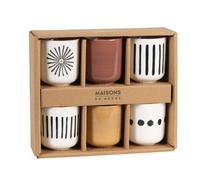 Coffret tasses (x6) en céramique motifs noirs, ocre et marron 5.8x6.5x5.8cm Multicolore