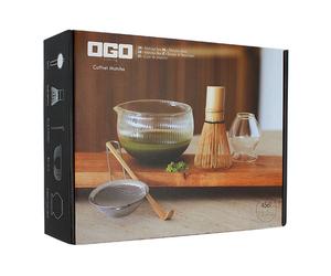 Coffret thé matcha 6 pièces en bambou et verre transparent Ogo