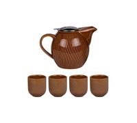 Coffret théière 0,9L avec 4 gobelets Mao miel - - Marron - Grès