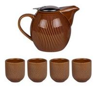 Coffret théière 0,9L avec 4 gobelets Mao miel - Table Passion - Marron - Grès G