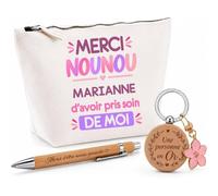 Coffret Trousse et Stylo Merci Nounou Marianne d'avoir Pris Soin de Moi | Cadeau Fin d'Année Scolaire Nounou Assmat Assistante Maternelle Crèche | Cadeau de Remerciement | 3 Pièces