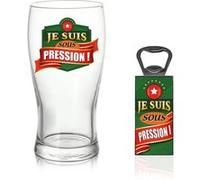 Verre à bière - STC - Je suis sous pression - Blanc - Décapsuleur inclus - 2 pièces