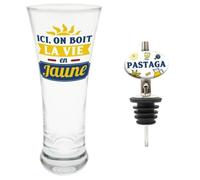 STC Coffret Pastis Verre et Bec verseur Ici on boit la Vie en Jaune