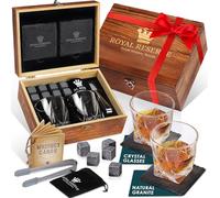 Coffret Whisky Cadeau - Verres, Glacon Pierre Reutilisable, Dessous de Verre, Pinces à Glace, Boîte en Bois, Cartes Recettes, Sac en Velours - Service a Whisky pour Homme de Royal Reserve