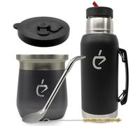 Coffret Yerba Maté Un Mate MateGo Kit Complet Thermolid DualFlow PRO Ash Gray - bouteille isotherme 1000 ml, Tasse Isotherme 230 ml, Bombilla, Brosse, Coffret Cadeau Premium (Gris)