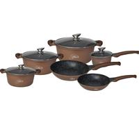cofi1453® Set de 10 ustensiles de cuisine Casserole induction Fonte d'aluminium Poêle Set de casseroles Marbre Cuivre