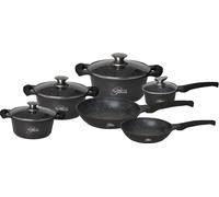 cofi1453® Set de 10 ustensiles de cuisine Casserole induction Fonte d'aluminium Poêle Set de casseroles Marbre Noir