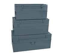 COGEX 62739 Lot de 3 Malles Métalliques Grises Cadenassables - 70 L, 100 L et 150 L - Avec Poignées & Chaîne de Retenue - Rangement, Stockage, Déménagement, Gris