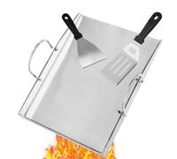COGRICHBF Plaque de cuisson universelle en acier inoxydable avec 2 spatules pour barbecue Weber, Enders, Burnhard et barbecue au charbon de bois, 40 x 30 cm, massif, 4 mm