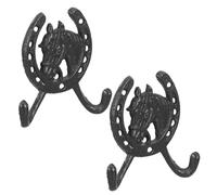 COHEALI 2 Pièces Crochet Mural Décoratif en Fonte Fer Cheval Tête Noir | Fixation Murale, Vis Incluses, Style Ferme Rustique, pour Entrée ou Chambre, Support pour Clés et Veste