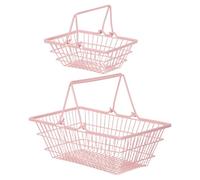 COHEALI Lot de 2 Paniers Métalliques Roses avec Poignée, Robustes et Faciles à Ranger, Rangement à Domicile Courses