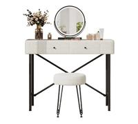 Coiffeuse 100/40/120 cm blanc en métal et panneaux avec miroir LED et tabouret