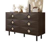 Coiffeuse 120/40/74 cm noyer en MDF et panneaux de particules à 6 tiroirs