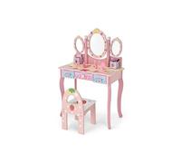 coiffeuse 2 en 1 bureau avec chaise pour enfants miroir pivotants à 90 o amovible 3 tiroirs, 2 boîtes, rose