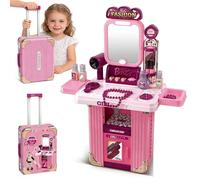 Coiffeuse 2 en 1 pour filles, coiffeuse pour enfants, coiffeuse princesse, salon de beauté, kit de maquillage et de coiffure pour enfants à partir de 3 ans (rose)