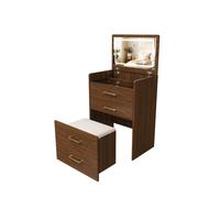 Coiffeuse 3 en 1 avec miroir ouvert, petite coiffeuse avec plateau en verre transparent et 3 tiroirs