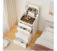 Coiffeuse 3 en 1 avec Miroir Ouvert, Petite Coiffeuse avec Plateau en Verre Transparent, Grand Espace de Rangement avec 3 Tiroirs