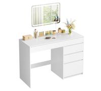 Coiffeuse 5 tiroirs avec Miroir LED - WOLTU Chambre Bureau 2 en 1 - 100x45x75cm - Blanc