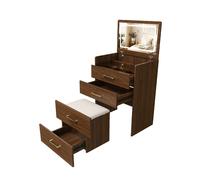 Coiffeuse 60/40/118 cm noyer en MDF avec miroir relevable et tabouret