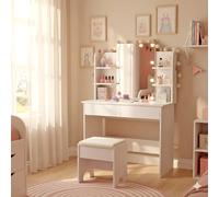 Coiffeuse ALICE avec miroir, éclairage et tabouret / Blanc