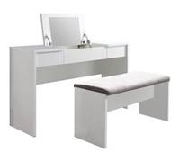 Coiffeuse Lindsey laquée blanche 2 tiroirs miroir relevable avec banquette 125x42xH81cm