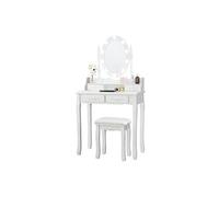 coiffeuse avec 10 ampoules, 75x40x145cm blanc, table de maquillage avec tabouret, miroir ovale, interrupteur et 4 tiroirs