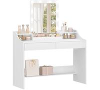 Coiffeuse avec Eclairage LED, 108cm, Luminosité Réglable, Coiffeuse avec Miroir, avec 2 Tiroirs et 2 Compartiments Ouverts,Blanche