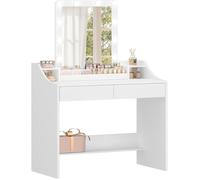 Coiffeuse avec Eclairage LED, 90cm, Luminosité Réglable, Coiffeuse avec Miroir, avec 2 Tiroirs et 2 Compartiments Ouverts,Blanche