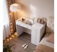 Coiffeuse avec éclairage LED Blanc 120 cm 8 Tiroir