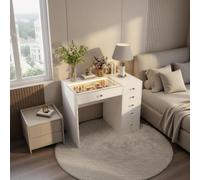 Coiffeuse avec éclairage LED Blanc 92 cm 6 Tiroir