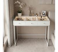 Coiffeuse Avec Eclairage LED Sans Miroir Blanc 115x 55 cm Meuble De Toilette 3 Tiroirs