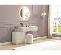 Coiffeuse avec miroir - 5 tiroirs - Beige et doré - PEROLIA