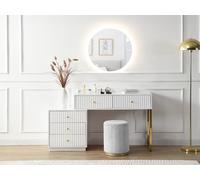 Coiffeuse avec miroir - 5 tiroirs - Blanc et doré - PEROLIA