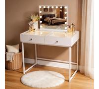 Coiffeuse avec Miroir à Éclairage LED Dimmable Blanc 100cm 2 Tiroirs Miroir 58x 46 cm