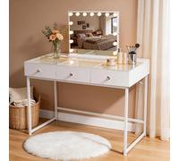 Coiffeuse avec Miroir à Éclairage LED Dimmable Blanc 115cm 3 Tiroirs Miroir 58x 46 cm