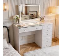 Coiffeuse avec Miroir à Éclairage LED Dimmable Blanc 120cm 8 Tiroirs Miroir 80x 58 cm