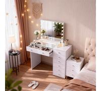 Coiffeuse avec Miroir à Éclairage LED Dimmable Blanc 120cm 8 Tiroirs Miroir 80x 58 cm