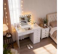 Coiffeuse avec Miroir à Éclairage LED Dimmable Blanc 92cm 6 Tiroirs Miroir 58x 46 cm