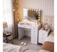 Coiffeuse avec Miroir à Éclairage LED Dimmable Blanc 92cm 6 Tiroirs Miroir 80x 58 cm