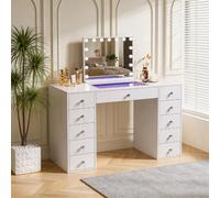 Coiffeuse avec Miroir à Éclairage LED RGB Dimmable Blanc 130cm 11 Tiroirs Miroir 58x 46 cm