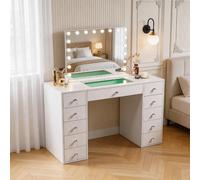 Coiffeuse avec Miroir à Éclairage LED RGB Dimmable Blanc 130cm 11 Tiroirs Miroir 80x 58 cm