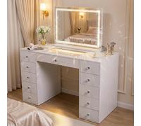 Coiffeuse avec Miroir à Éclairage LED RGB Dimmable Blanc 130cm 11 Tiroirs Miroir 80x 58 cm