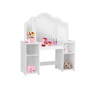 coiffeuse avec miroir amovible blanc 107cm× 40,5cm × 117cm 2 en 1, 4 étagères et 3 panneau pliables de miroirs au style princesse pour filles