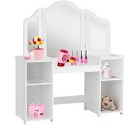 coiffeuse avec miroir amovible giantex blanc 107cm× 40,5cm × 117cm 2 en 1, 4 étagères et 3 panneau pliables de miroirs au style princesse pour filles Blanc G