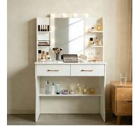 Coiffeuse avec Miroir, ampoules Hollywood lumière réglable, 40x 80 x 130cm, Blanche