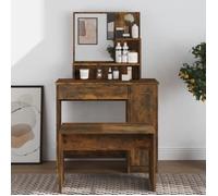 Coiffeuse avec Miroir Chêne Fumé - HOMIUSE - Rangement - 86,5x35x136 CM